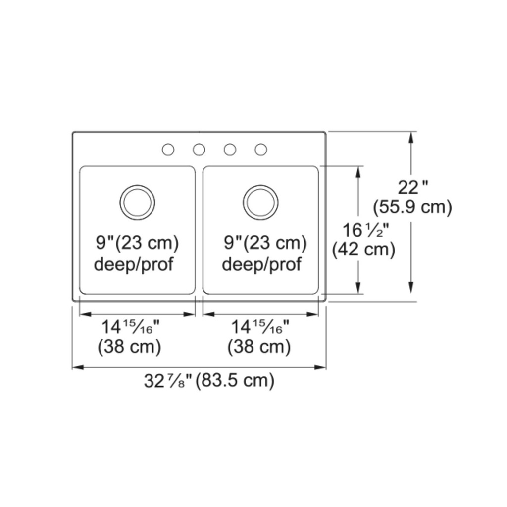 Kindred BDL2233-9-4 Brookmore Double Bowl Top Mount Sink