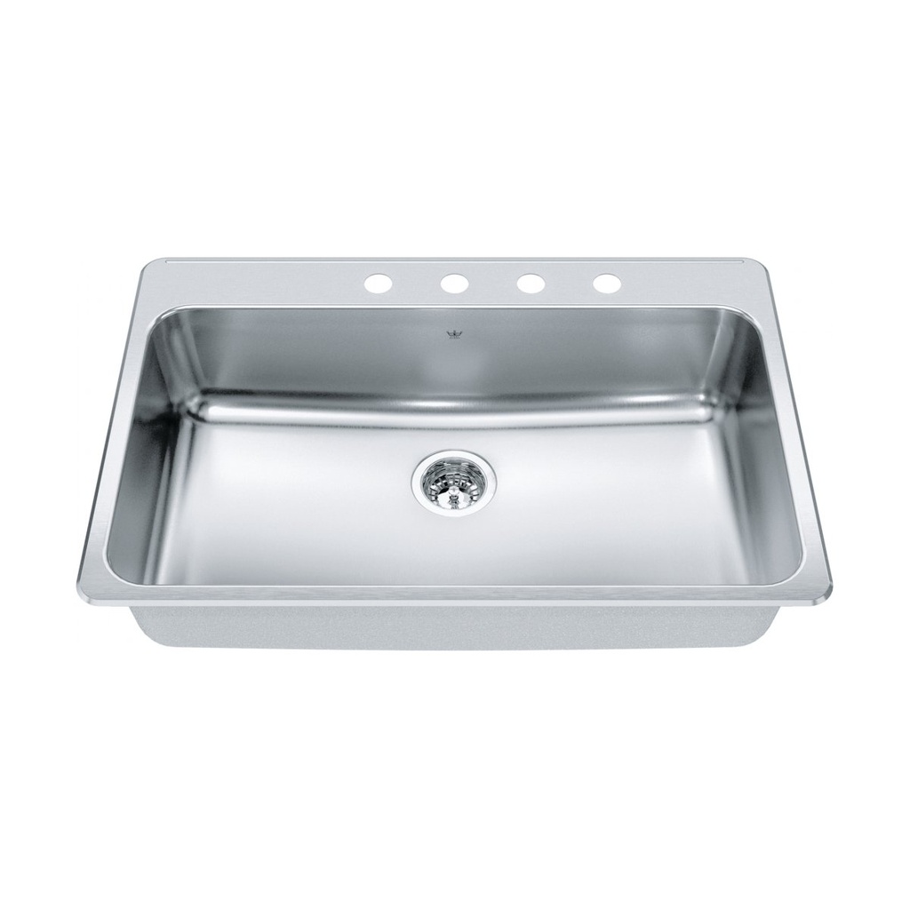 Kindred QSLA2233-8-4 Single Bowl Ledgeback 20 Gauge 4 Faucet Holes