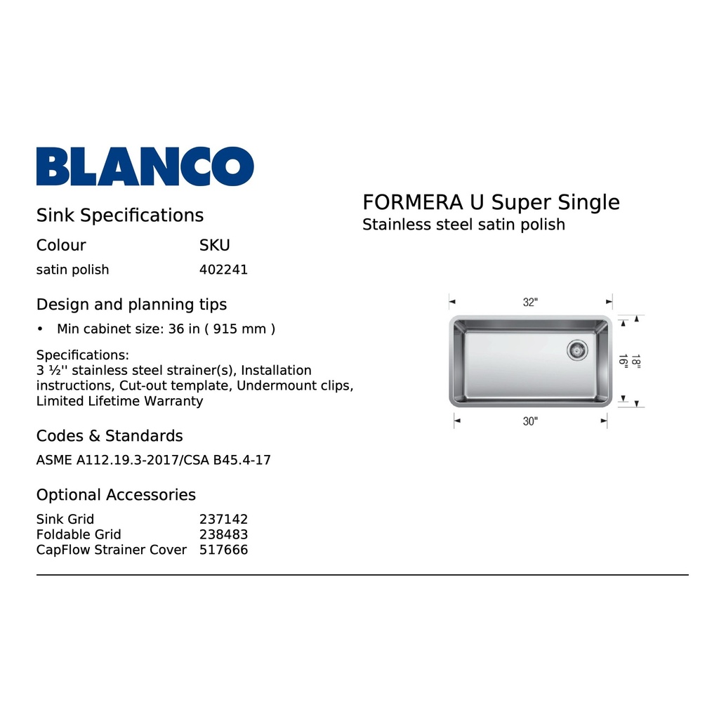 Blanco 402241 Formera U Super Single