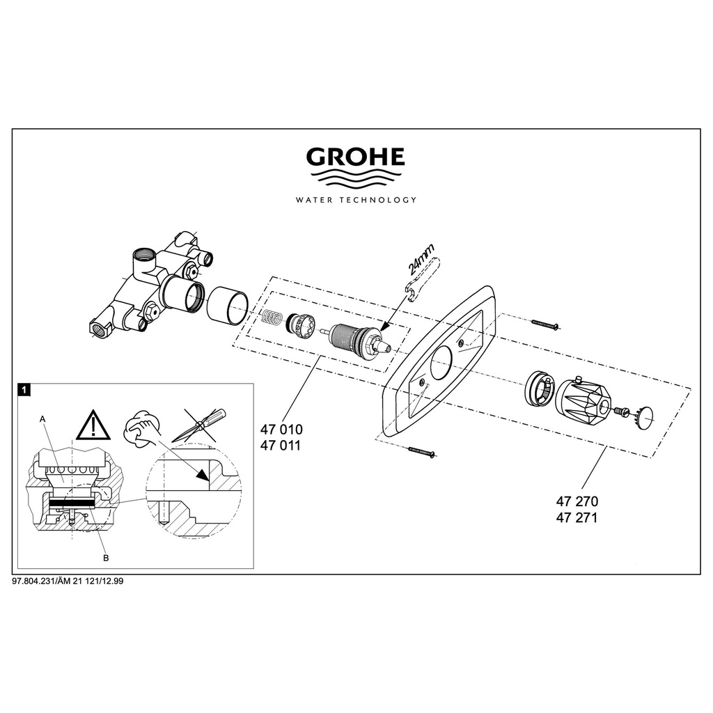 Grohe 47010000 Universal 1/2 Thermostatic Cartridge Chrome 1
