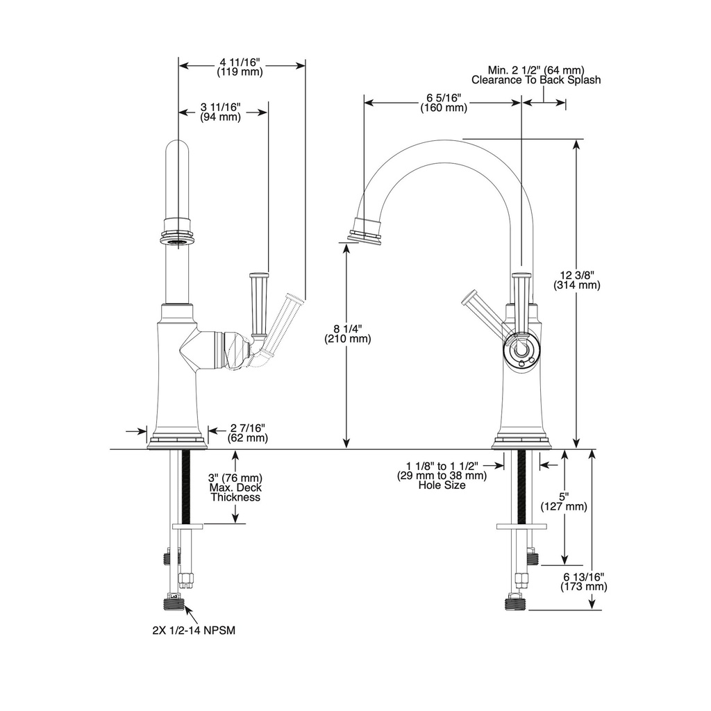 Brizo 61074LF-PC Rook Single Handle Bar Faucet