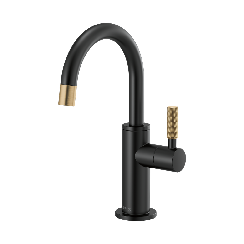 Brizo 61343LF-C-BLGL Litze Ro Beverage Faucet with Arc-Spout Knurled Handle Matte Black Luxe Gold