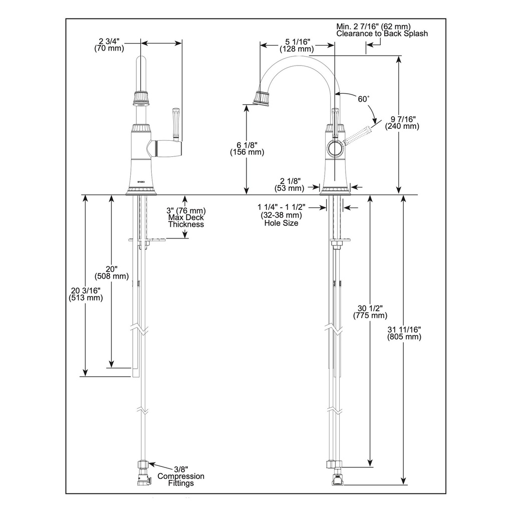 Brizo 61358LF-H-GLPG Tulham Instant Hot Faucet 1L