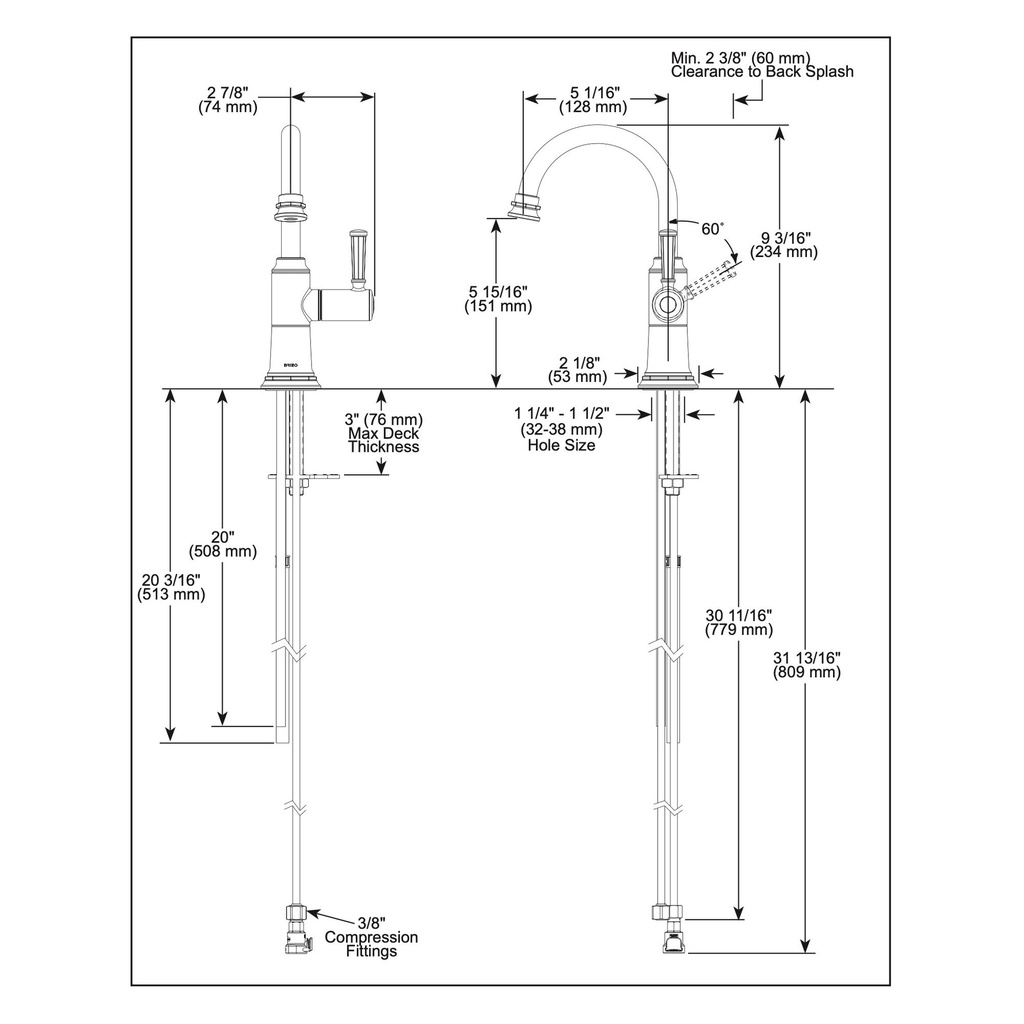 Brizo 61374LF-H-PG Rook Instant Hot Beverage Faucet