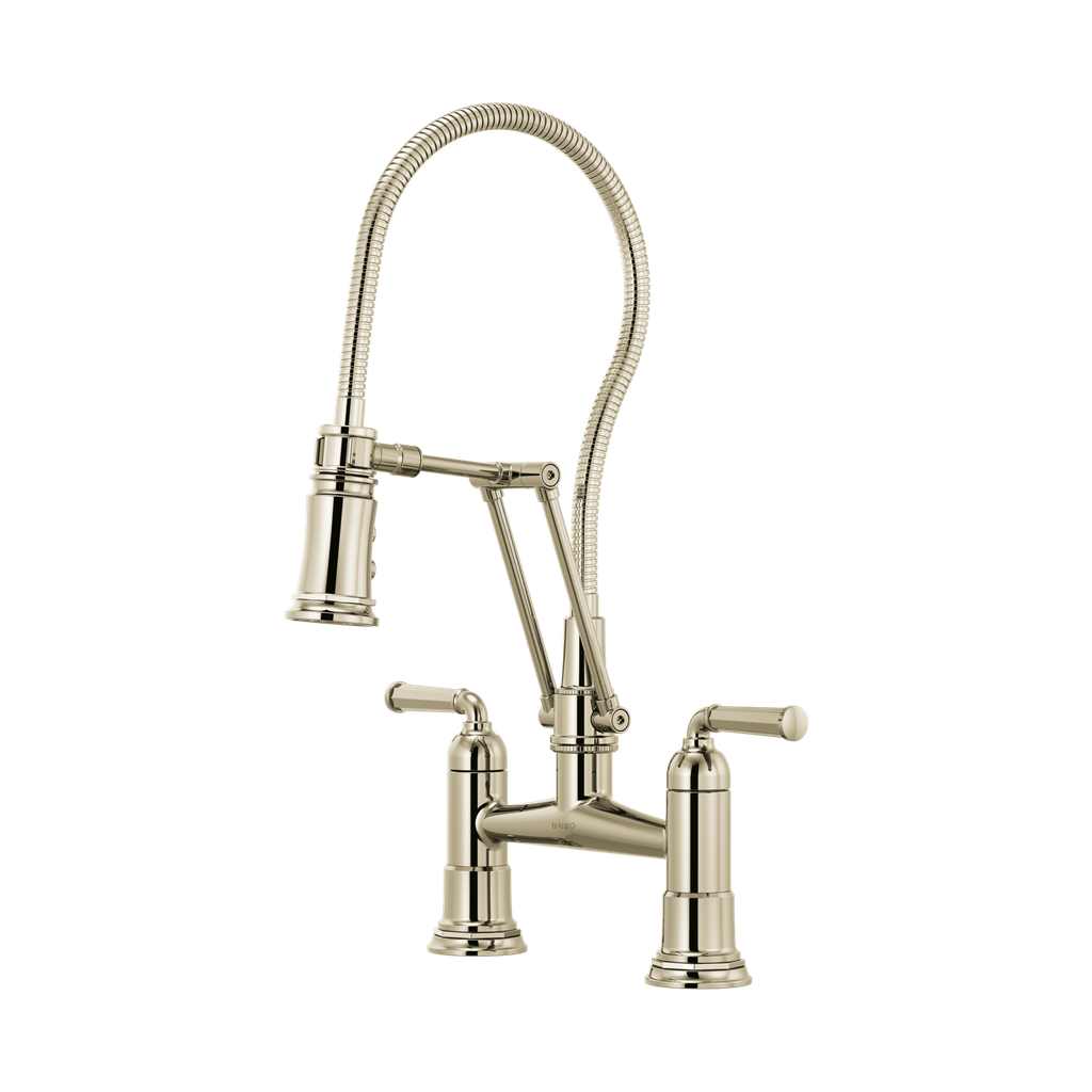 Brizo 62174LF-PN Two Handle Articulating Bridge Faucet With Finished Hose