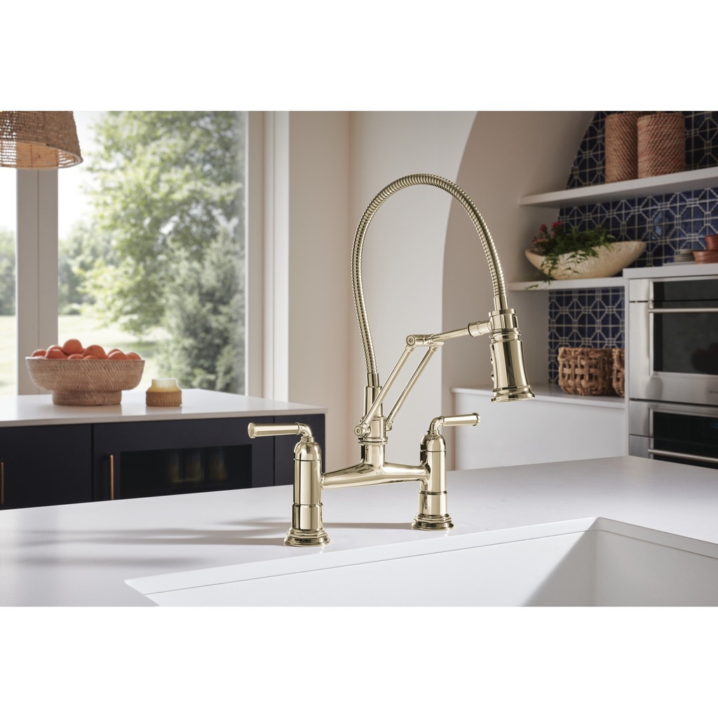 Brizo 62174LF-PN Two Handle Articulating Bridge Faucet With Finished Hose