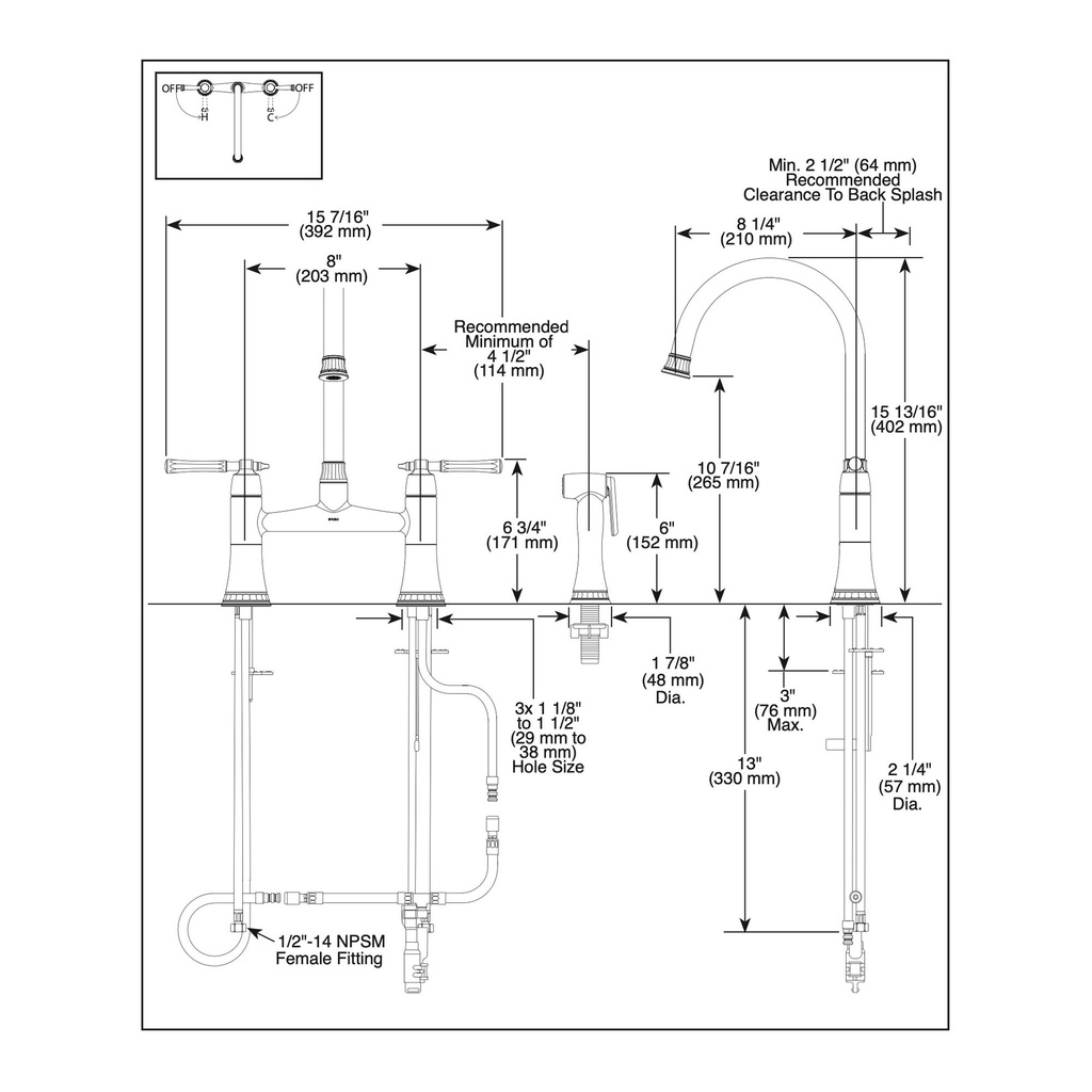 Brizo 62558LF-SL Tulham Bridge Faucet With Spray 2L