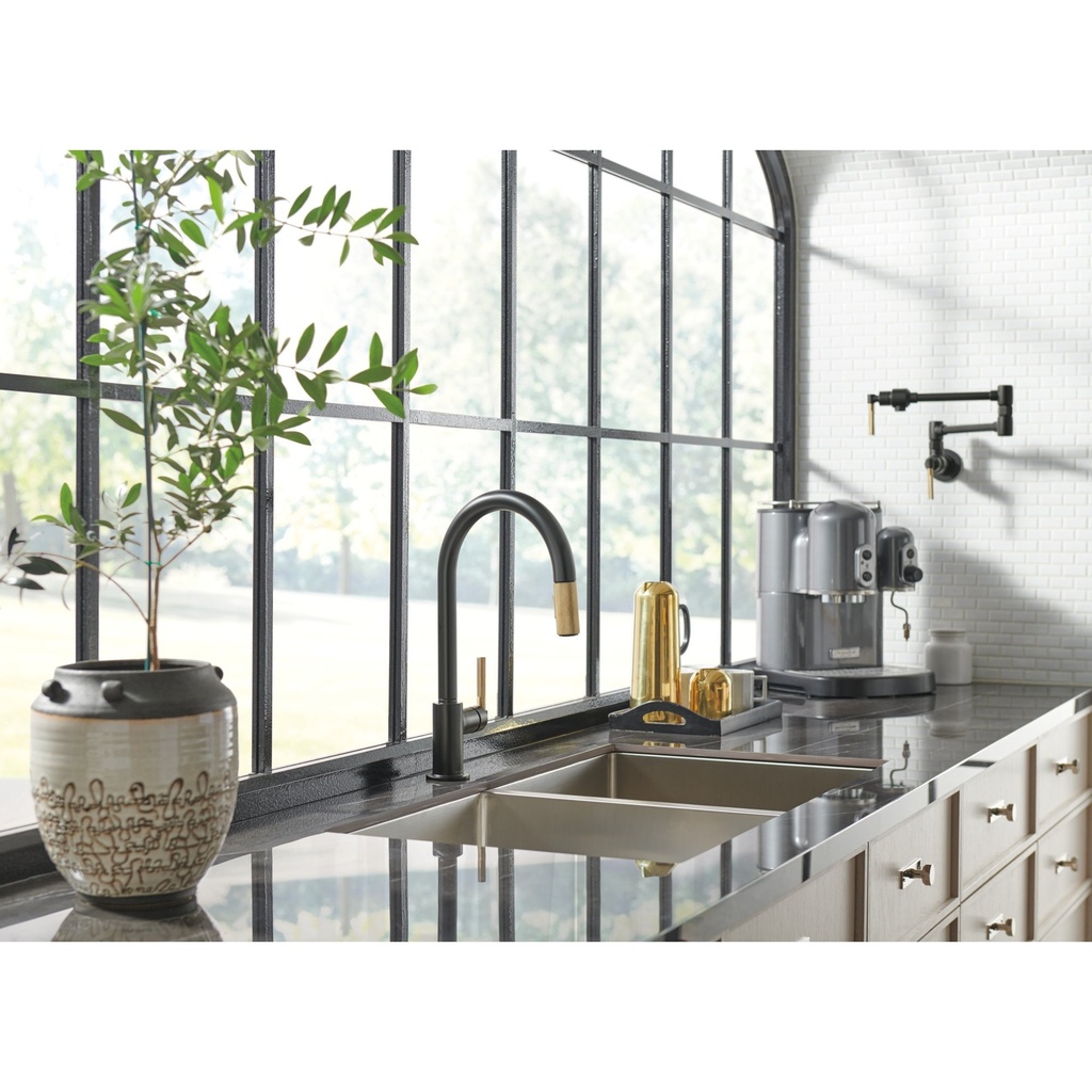 Brizo 62843LF-BLGL Litze Wall Mounted Pot Filler with Knurled Handle Kit Matte Black/Luxe Gold