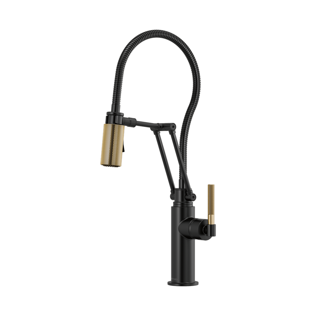 Brizo 63143LF-BLGL Litze Articulating Faucet With Knurled Handle And Finished Hose Matte Black/Luxe Gold