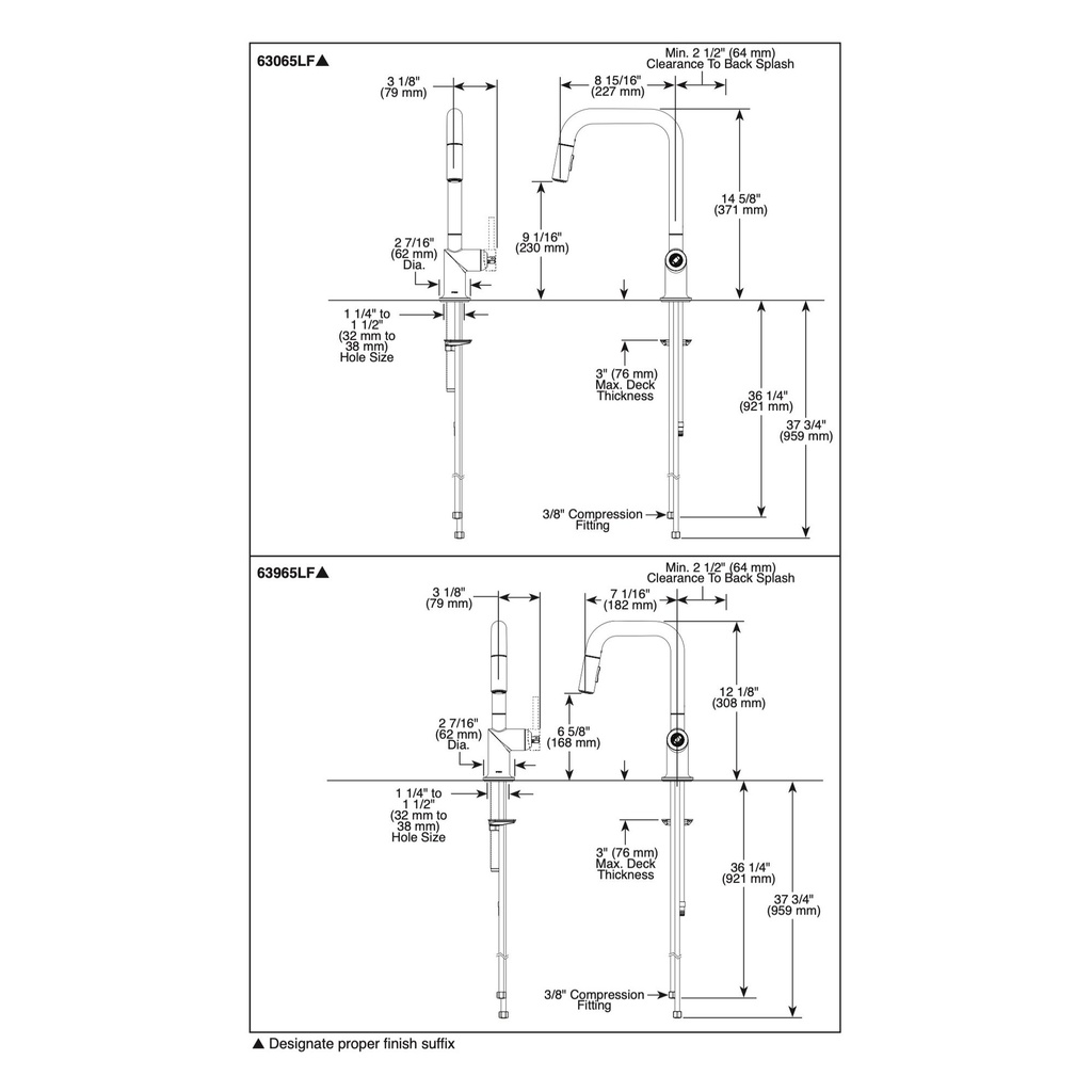 Brizo 63965LF-PNLHP Odin Square Pull-Down Prep Faucet
