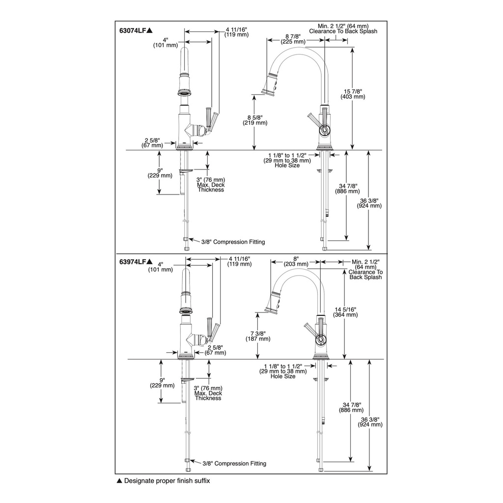 Brizo 63974LF-BL Rook Single Handle Pull-Down Prep Kitchen Faucet