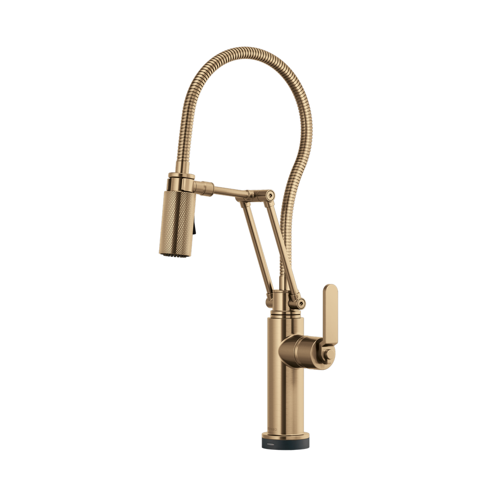 Brizo 64144LF-GL Litze SmartTouch Articulating Faucet With Industrial Handle And Finished Hose Luxe Gold