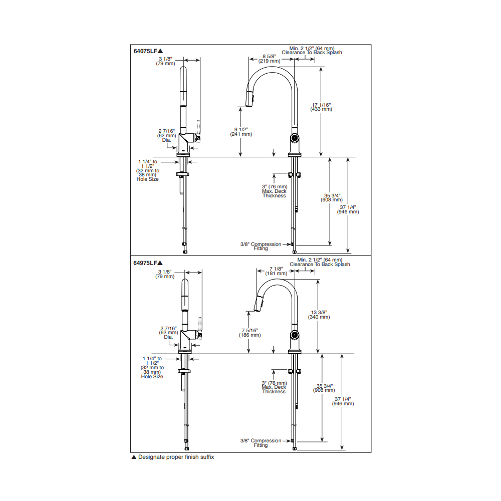 Brizo 64975LF-PCLHP Odin Smarttouch Arc Pull-Down Prep Faucet