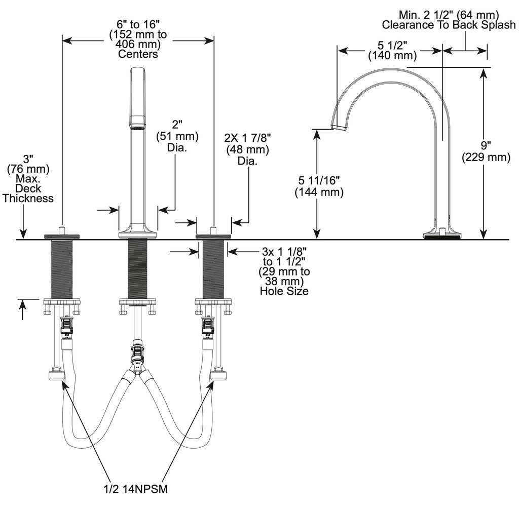 Brizo 65306LF-BLLHP Widespread High Arc Spout 1.5