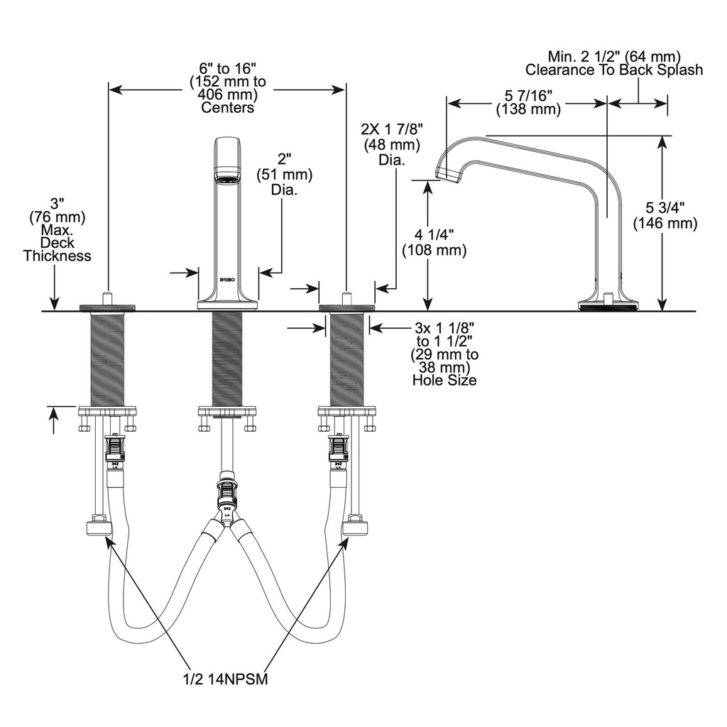Brizo 65307LF-BLLHP-ECO Widespread Mid-Rise Column Spout 1.2