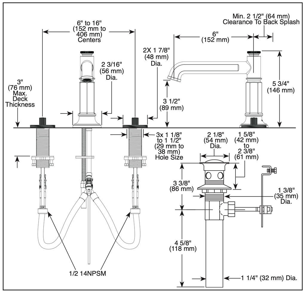 Brizo 65377LF-SLLHP Invari Widespread Mid-Rise Column Spout 1.5