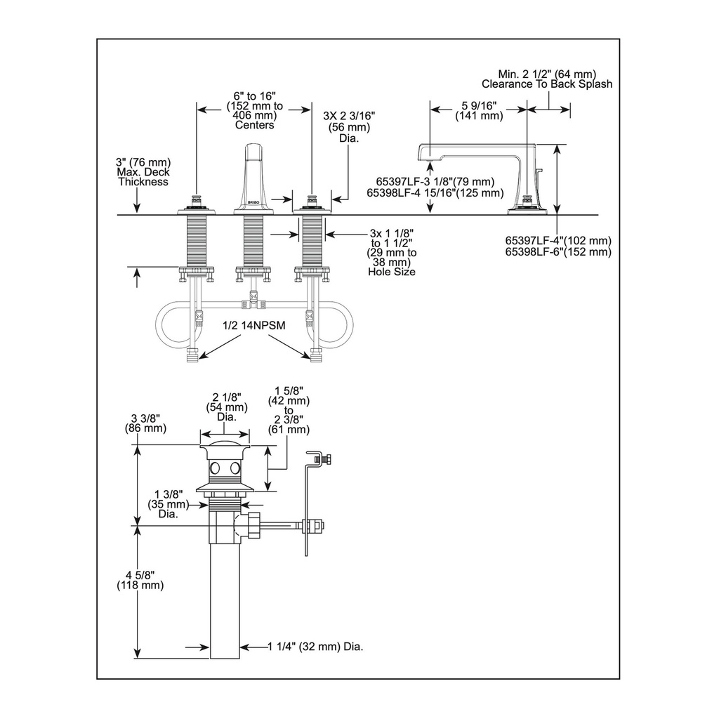 Brizo 65398LF-SLLHP Levoir Widespread Lavatory - High Spout