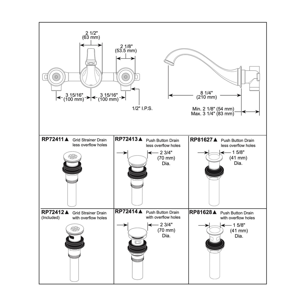 Brizo 65885LF-PNLHP-ECO Two Handle Wall-Mount Lavatory Faucet Less Handles