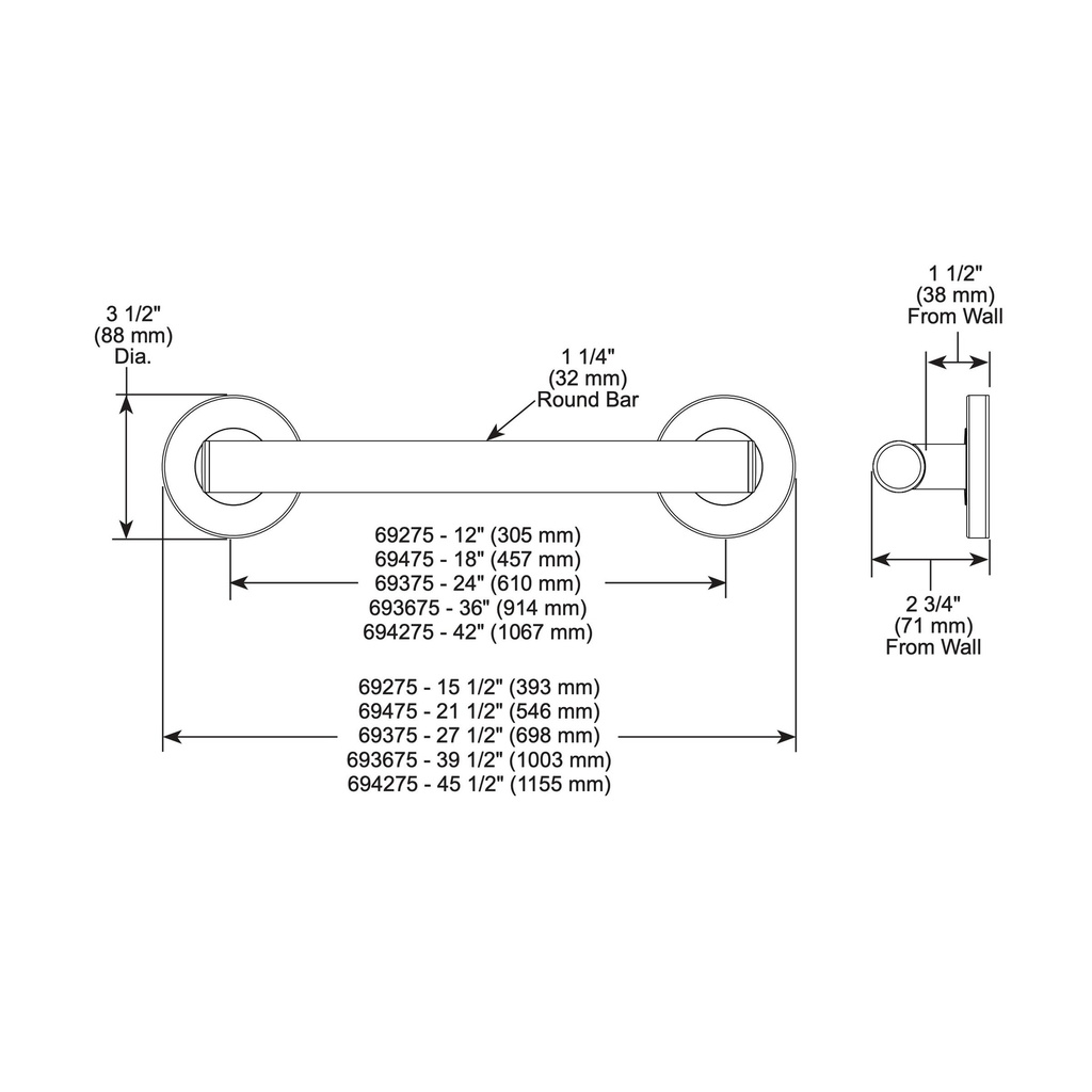 Brizo 69275-BL Bath Safety: Contemporary Grab Bar - 12"