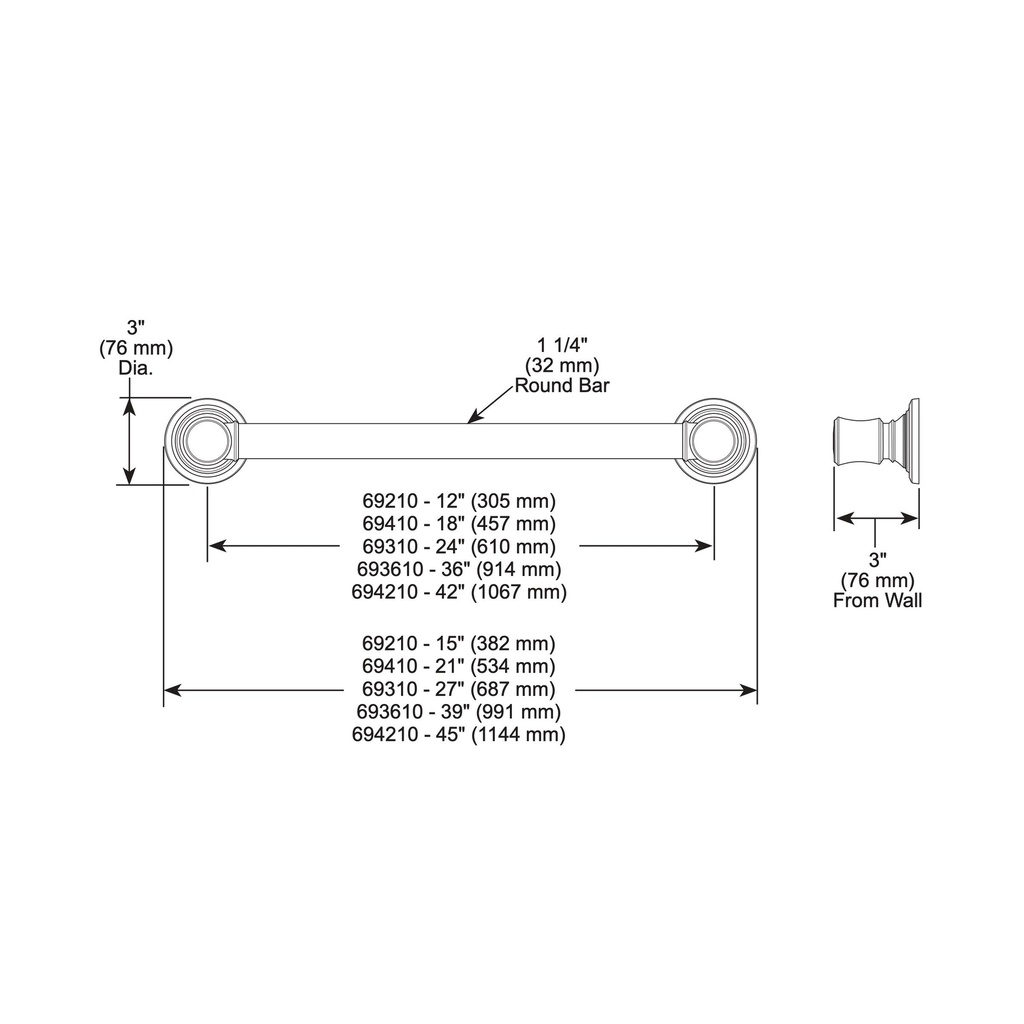 Brizo 69310-NK Bath Safety: Grab Bar - 24"