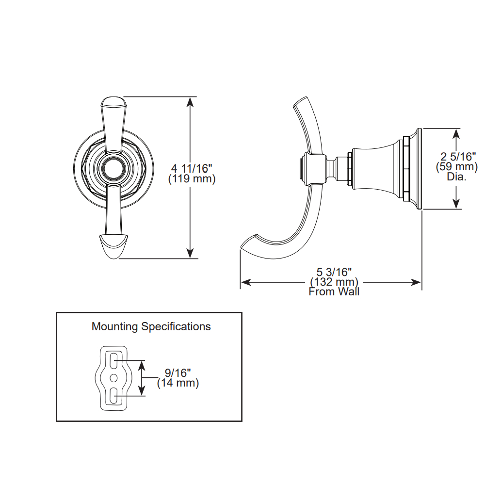 Brizo 693561-NKBL Rook Double Robe Hook