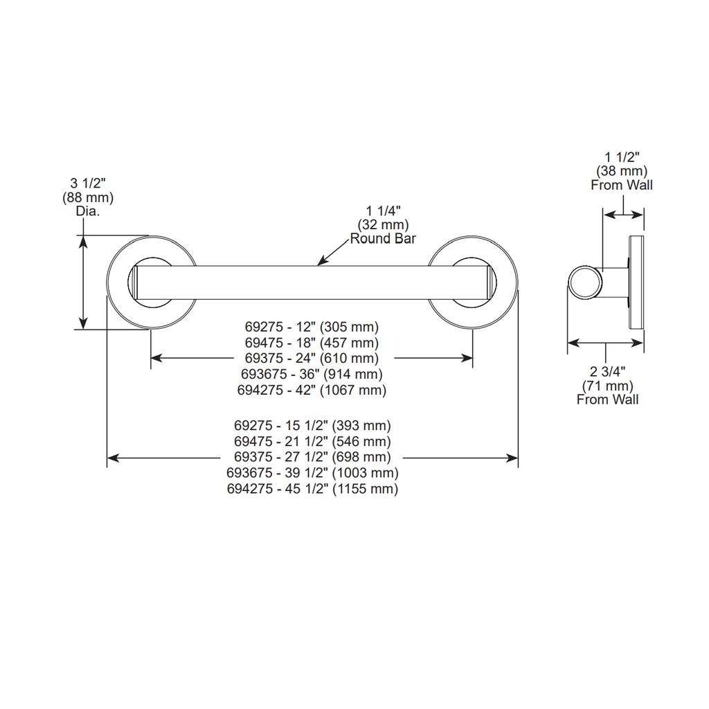 Brizo 693675-BL Contemporary Decorative Ada Grab Bar 36"