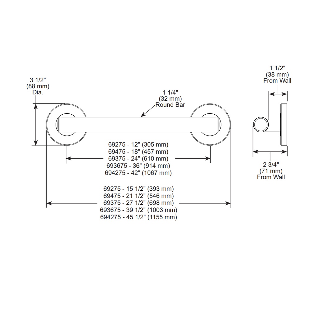 Brizo 69375-BL Bath Safety: Contemporary Grab Bar - 24"