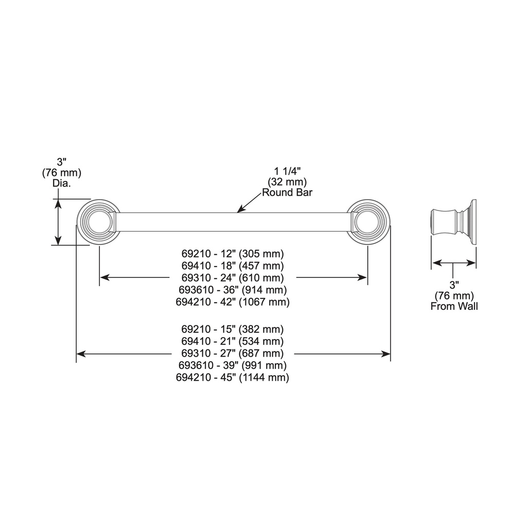 Brizo 69410-PN Traditional Decorative Ada Grab Bar 18"