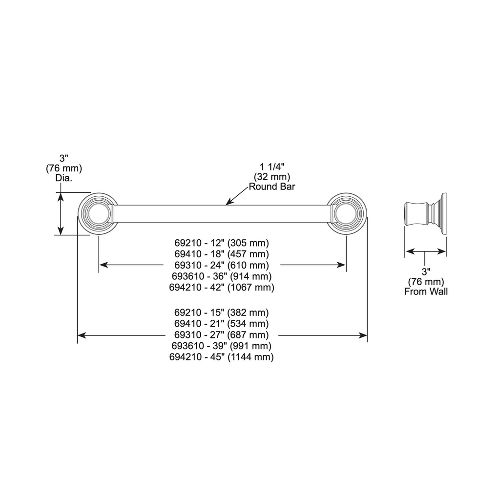 Brizo 694210-PC Traditional Decorative Ada Grab Bar 42"
