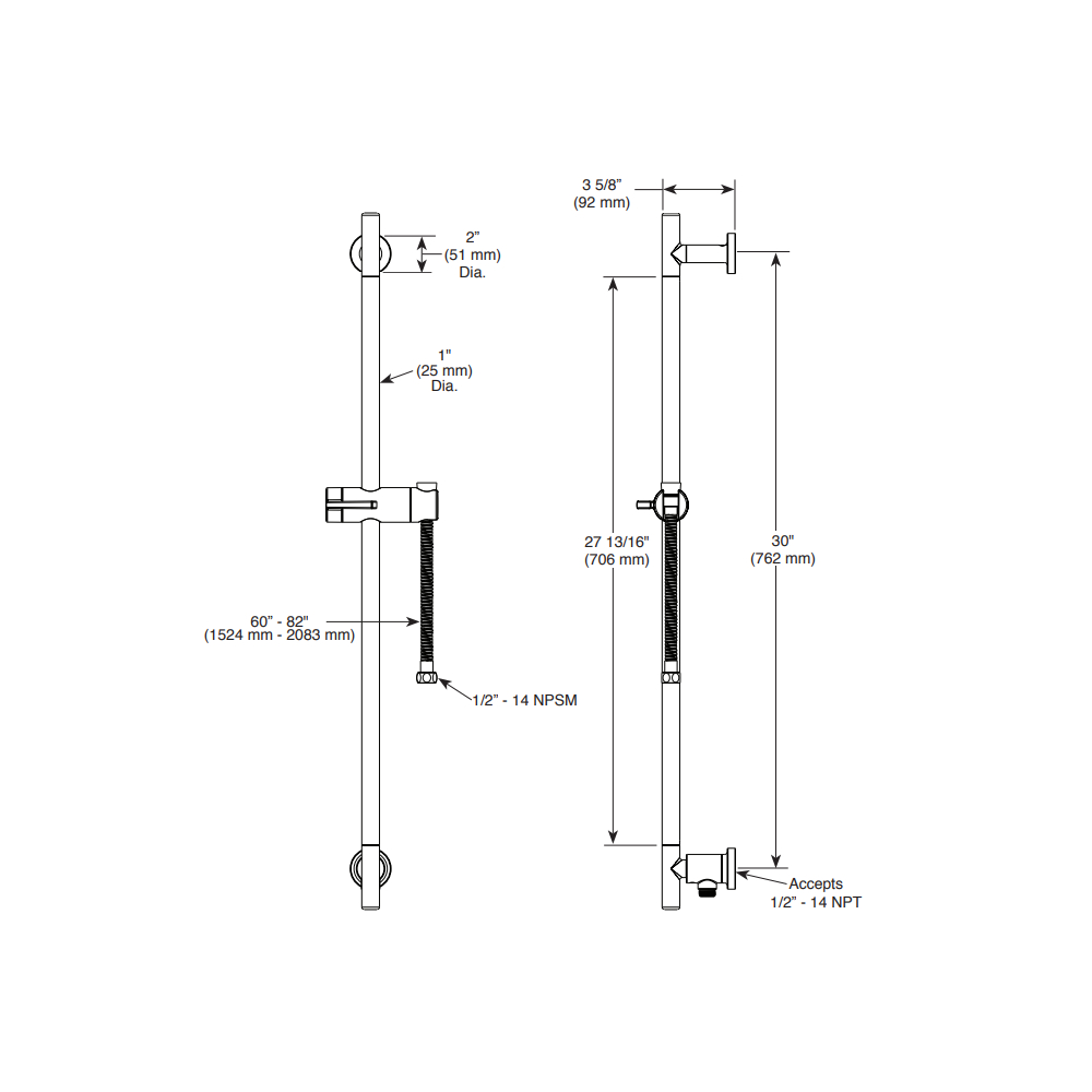 Brizo 74792-SL Universal Showering Euro Rd Slidebar W/Hose