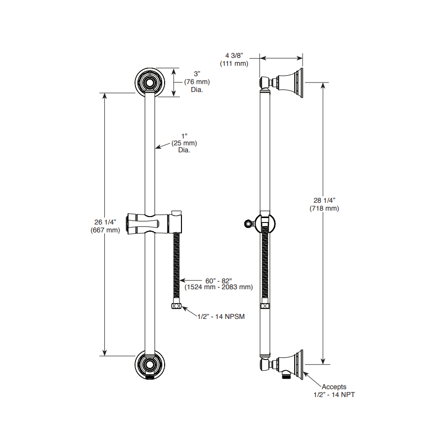 Brizo 74795-RB Universal Showering Trad'L Rd Slidebar W/Hose