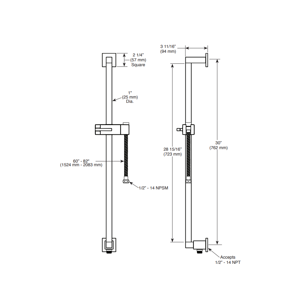 Brizo 74799-BN Universal Showering Euro Sq Slidebar W/Hose