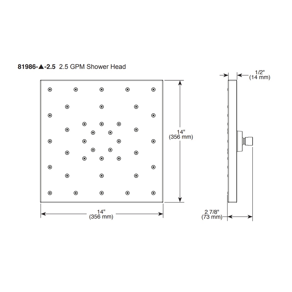 Brizo 81986-BN-2.5 Essential 14" H2O Square Raincan 1-Setting