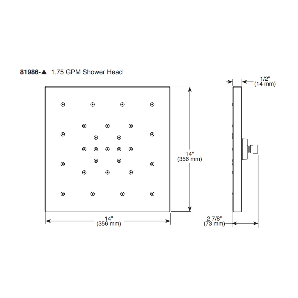 Brizo 81986-PN Essential 14" H2O Square Raincan 1-Setting