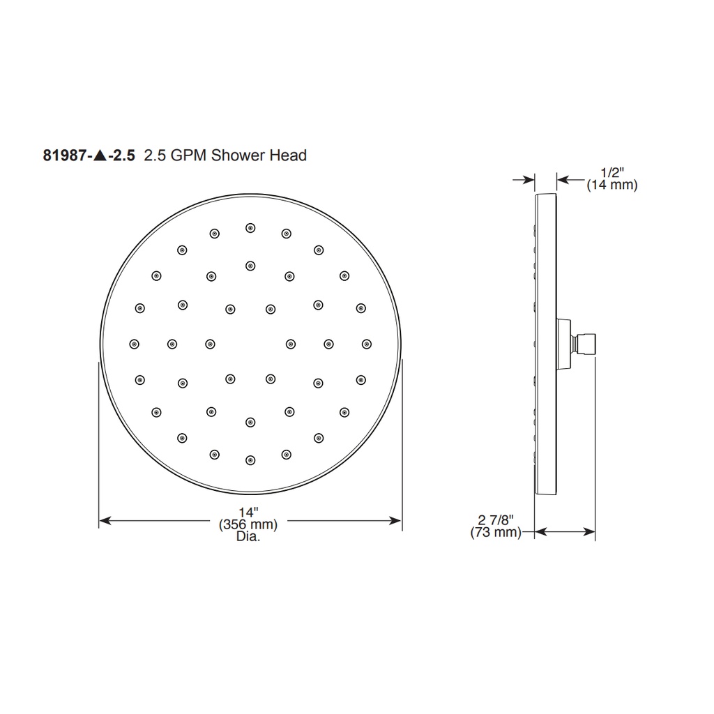 Brizo 81987-PG-2.5 Essential 14" H2O Round Raincan 1-Setting