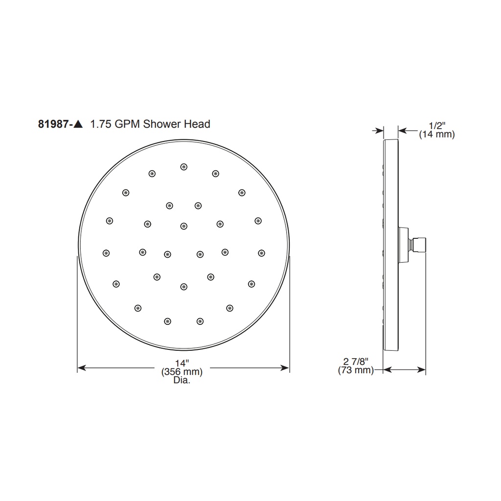 Brizo 81987-BN Essential 14" H2O Round Raincan 1-Setting