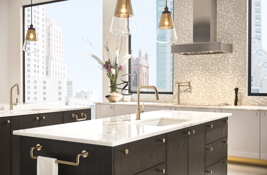 Brizo 63064LF Litze Pull Down Angled Spout Kitchen Faucet Polished Nickel
