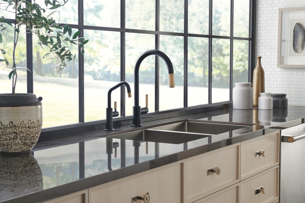 Brizo 63043LF Litze Pull Down Faucet with Arc Spout Knurled-Lever Handle Luxe Gold