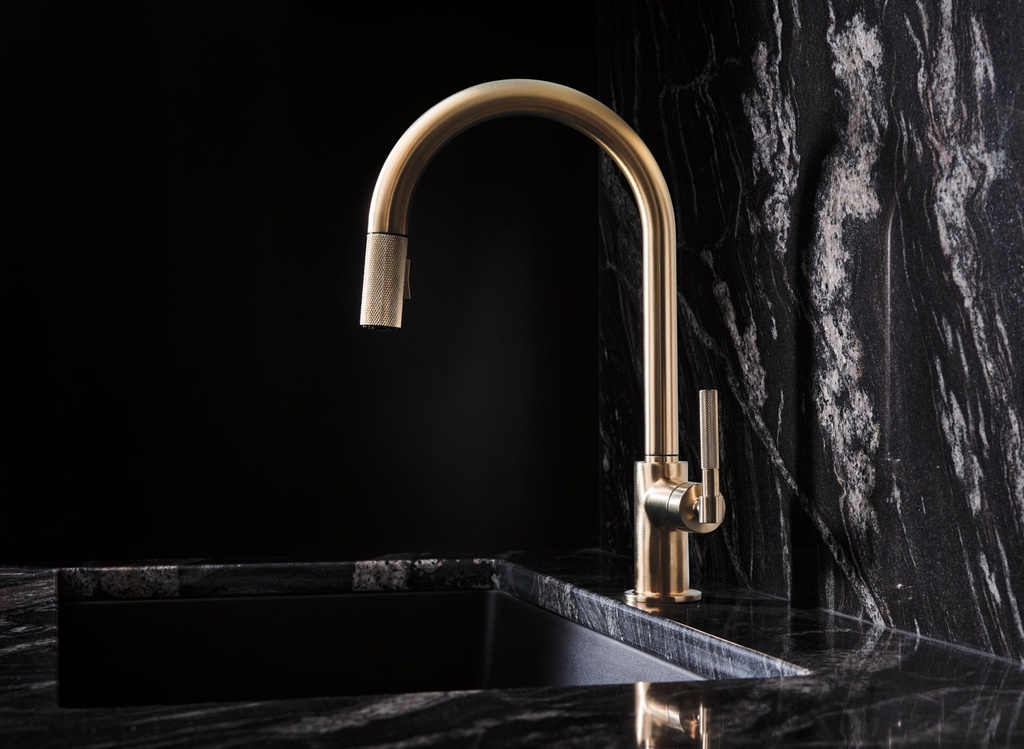 Brizo 63043LF-PN Litze Arc Spout Pull Down Knurled Handle Polished Nickel