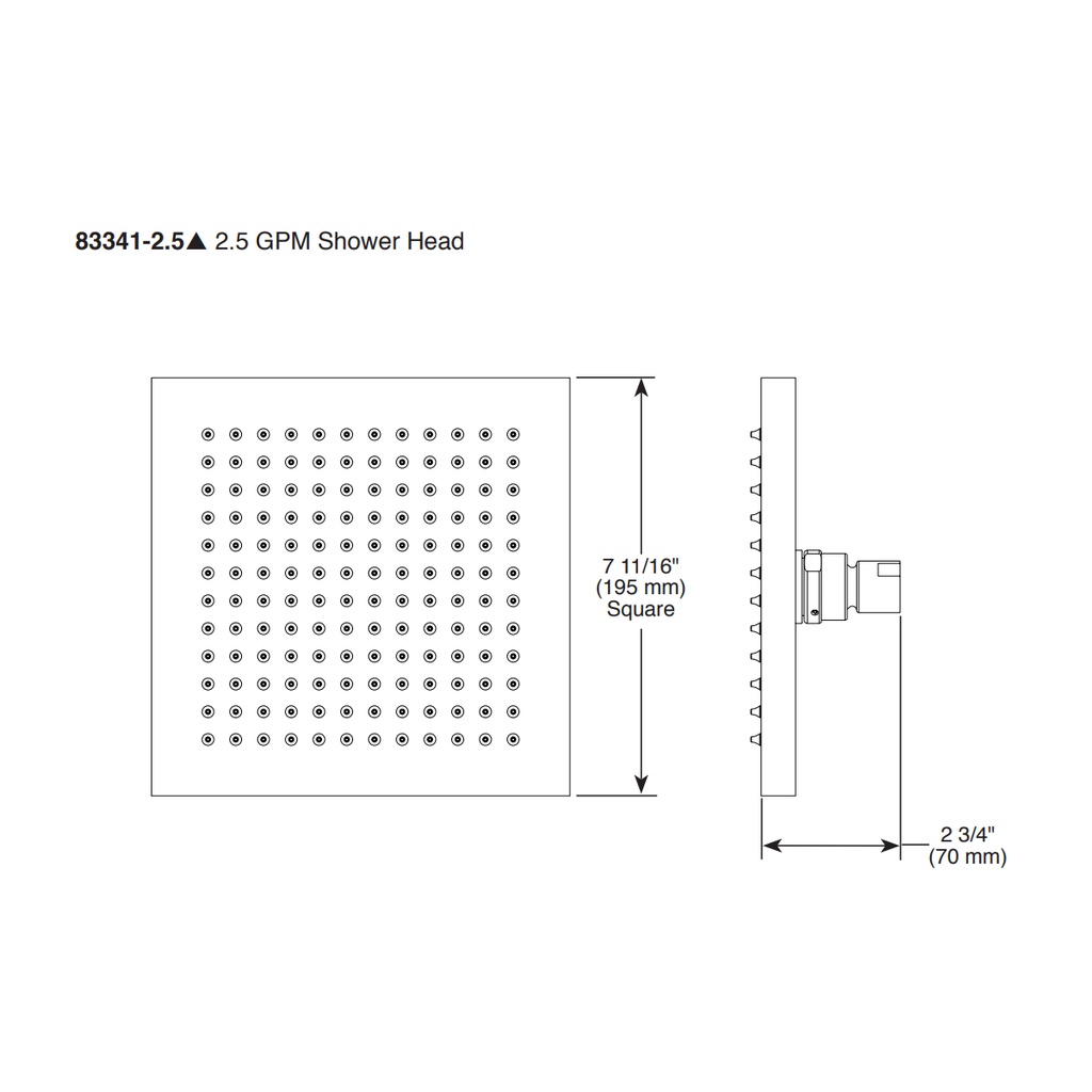 Brizo 83341-GL-2.5 8" Linear Square Single-Function Raincan Showerhead Luxe Gold