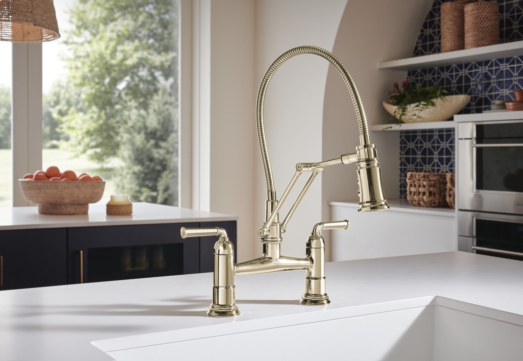 Brizo 62174LF Rook Articulating Bridge Faucet With Finished Hose Stainless