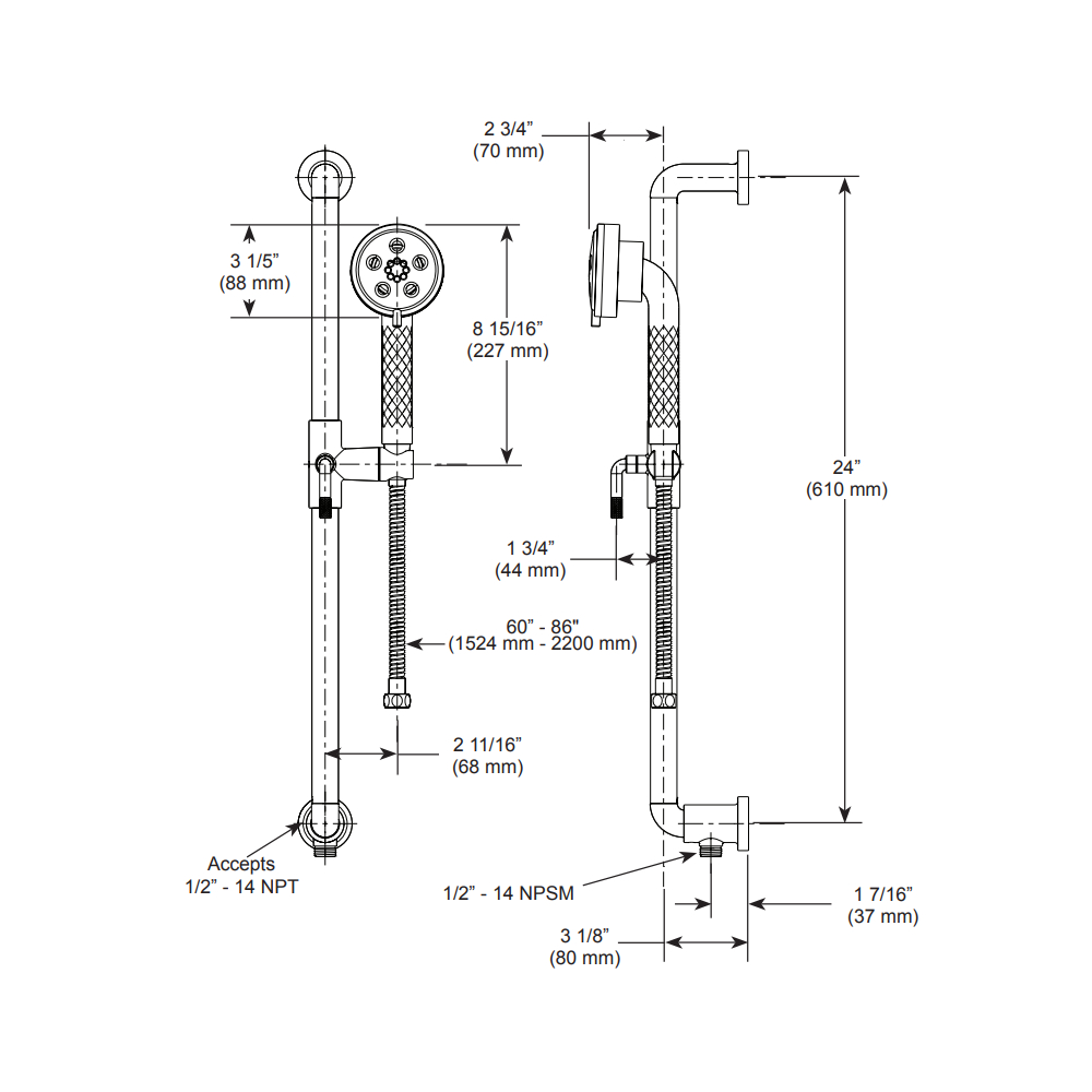 Brizo 85735-SL Litze Slide Bar With Handshowerebar 3S