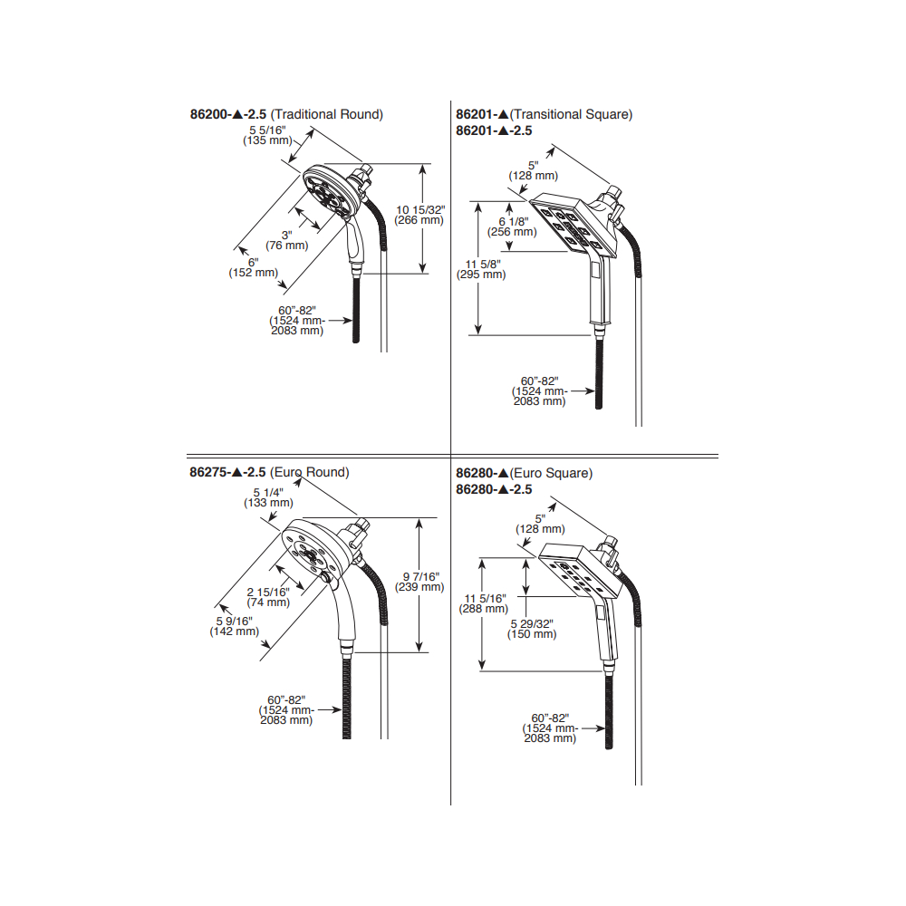 Brizo 86275-GL-2.5 European H2Okinetic Euro Round Hydrati 2In1 Shower
