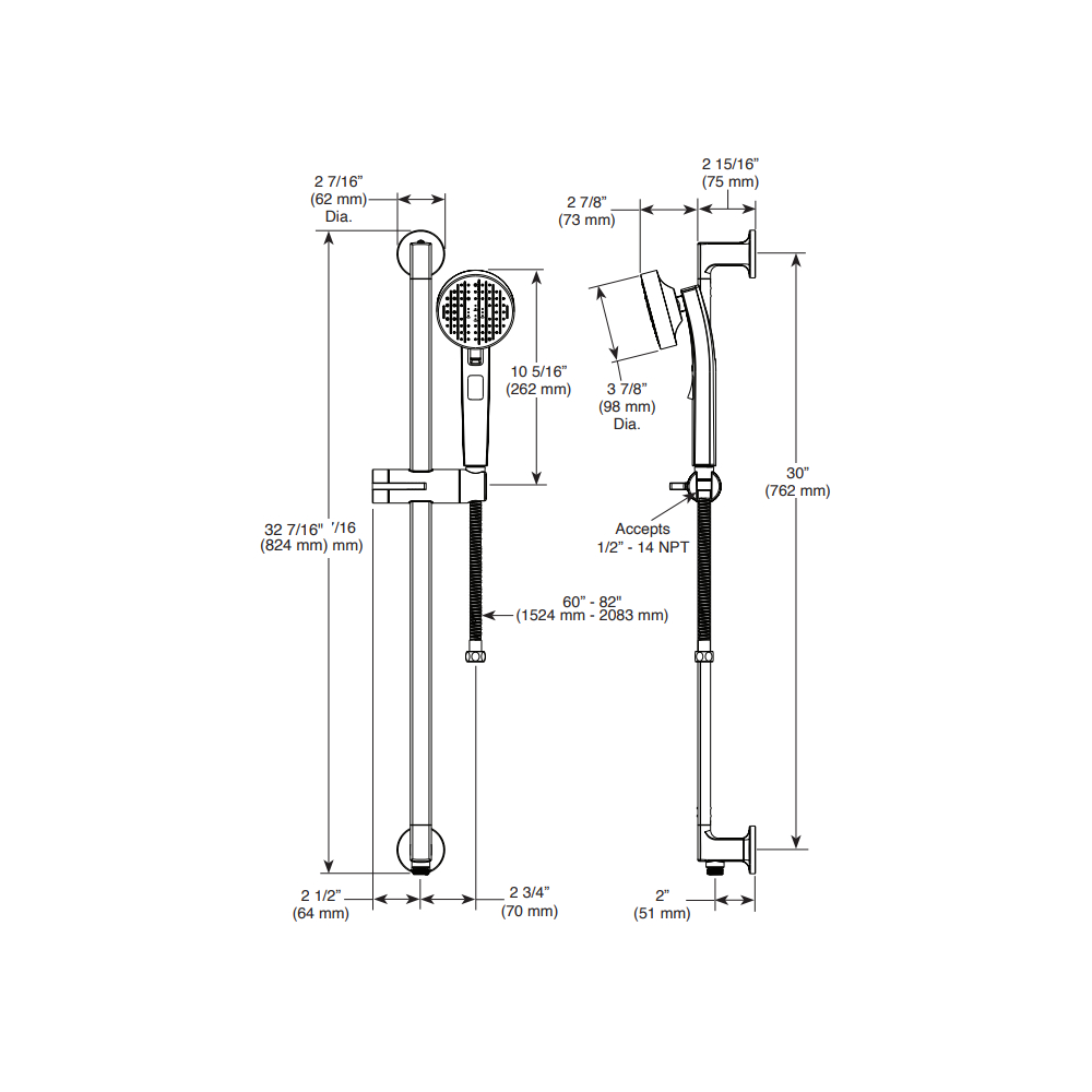 Brizo 88706-NK Kintsu Multifunction Slide Bar Hand Shower