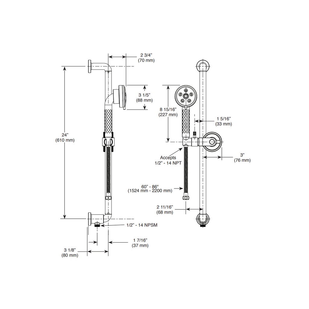 Brizo 88735-BLGL Slide Bar With Handshower De Bar 3S