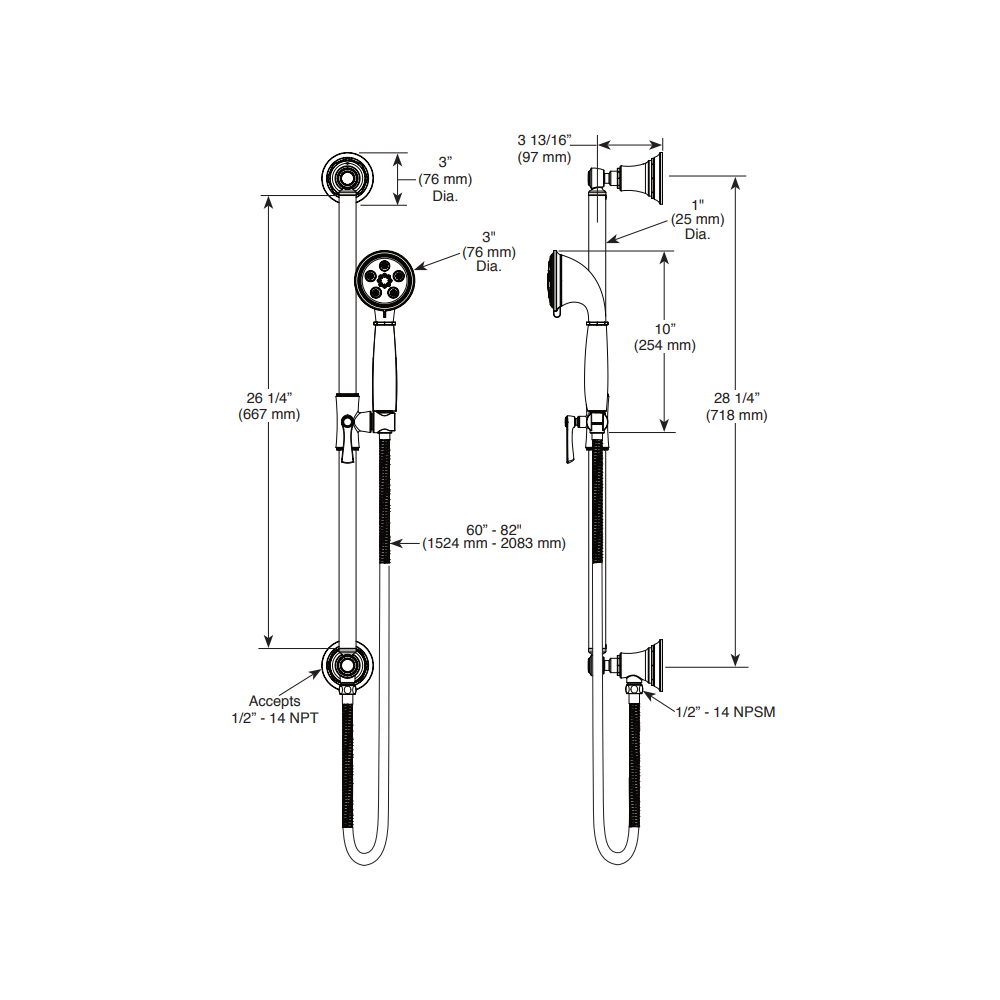 Brizo 88761-BN Universal Showering Slide Bar With Handshower De Bar 3S