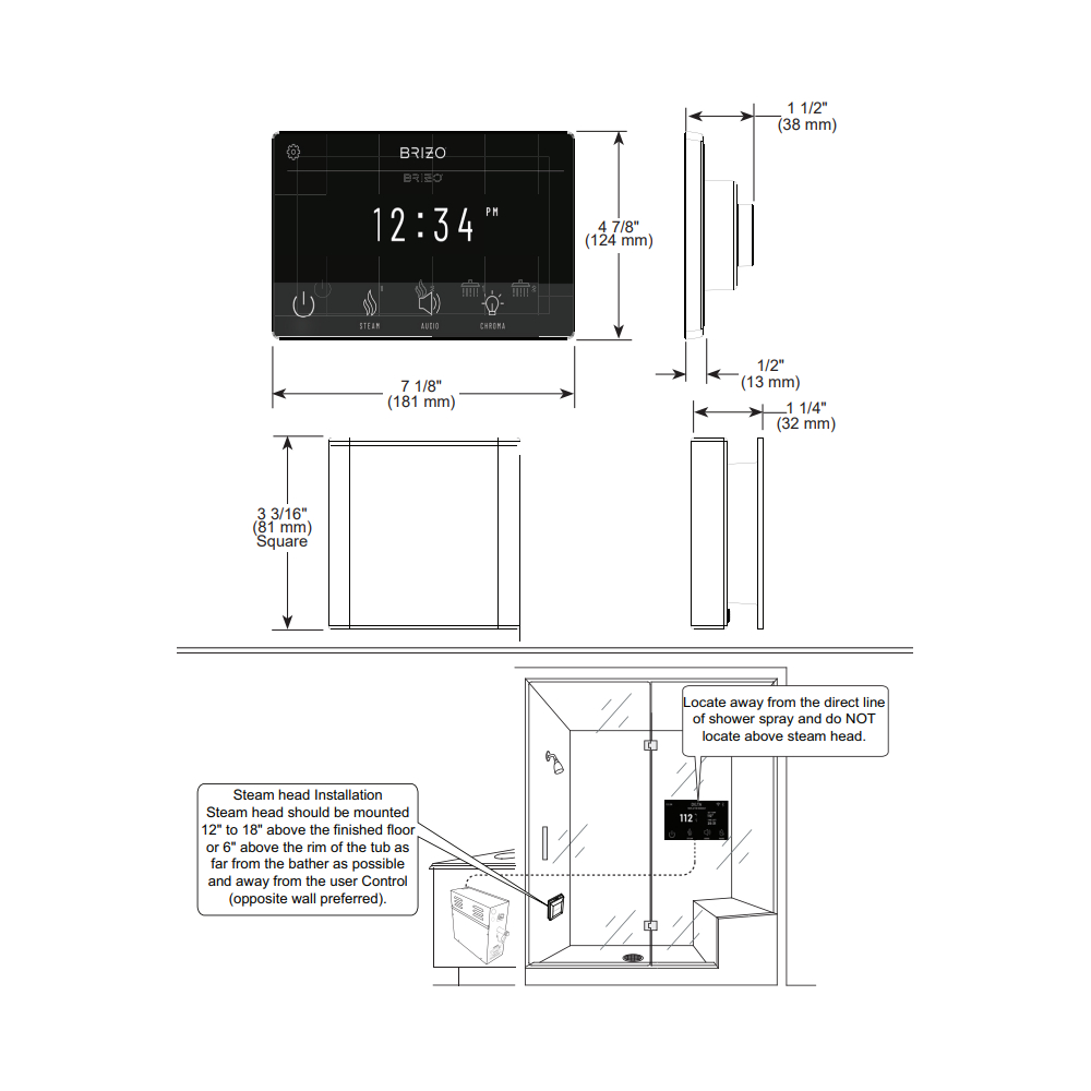 Brizo 8CH-600S-BL Square Steam Control And Head
