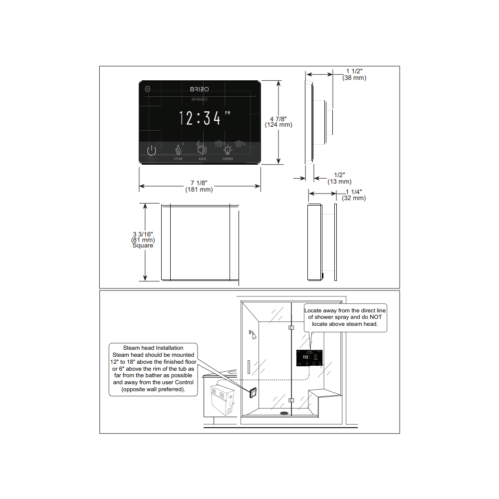 Brizo 8CH-600S-NK-L Square Steam Control And Head