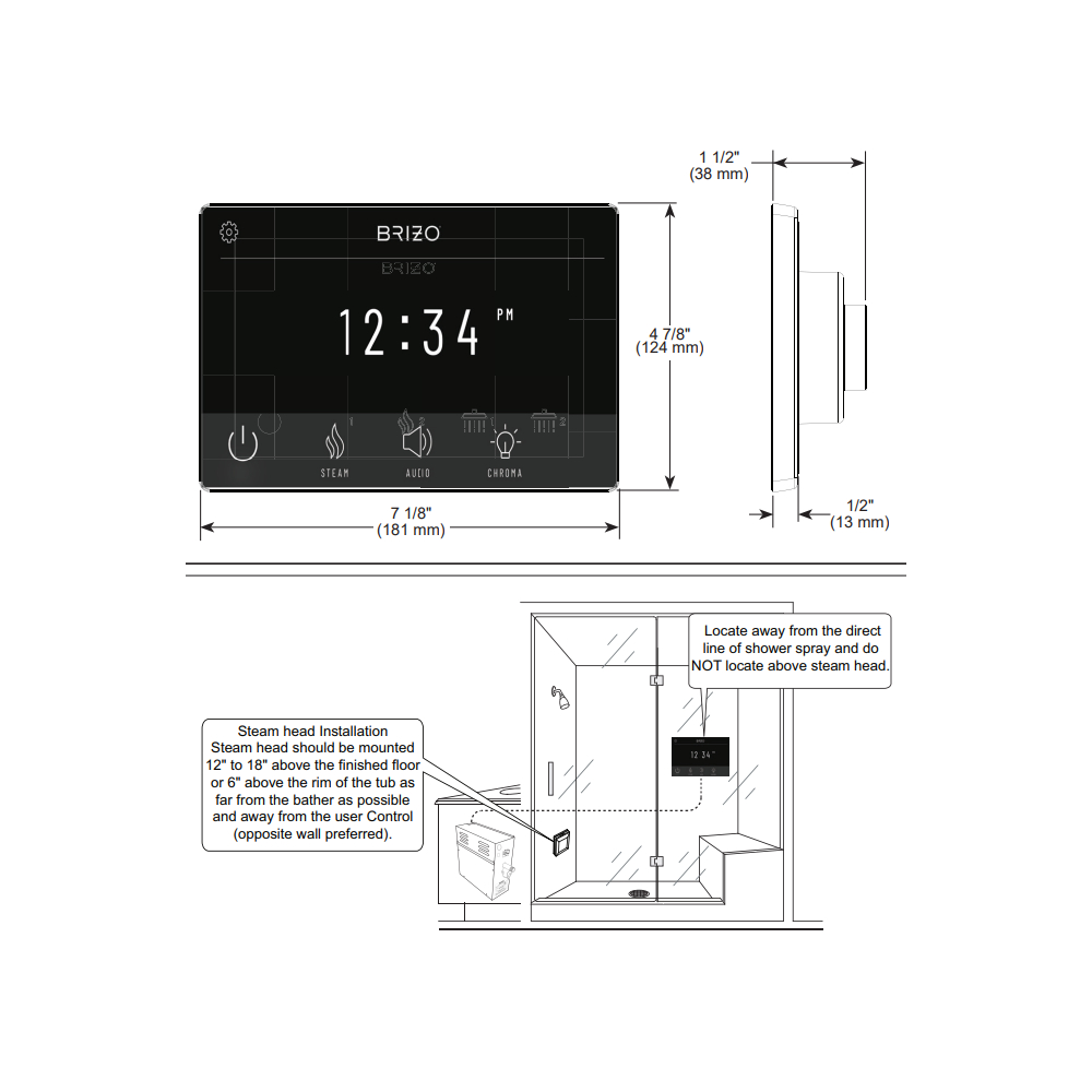 Brizo 8CN-600S-BL Square Digital Shower And Steam Control