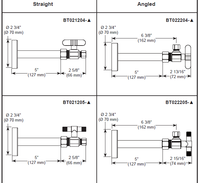 Brizo BT021204-BL Straight Supply Stop Valve